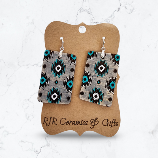 Turquoise, White, and Grey Aztec Earrings