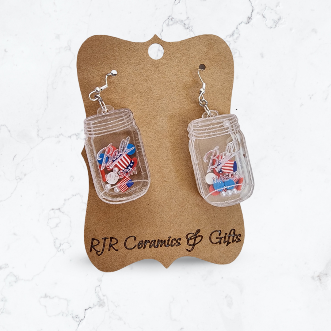 Red, White, & Blue Mason Jar Earrings