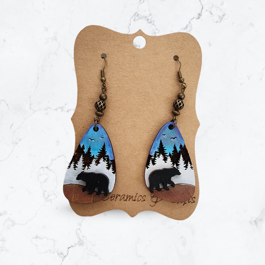 Black Bear Earrings w/ Triple Beads