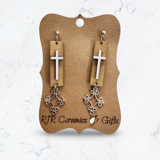 Christian Cross & Silver Dangle Earrings