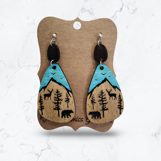 Large Deer & Bear on Mountain Earrings