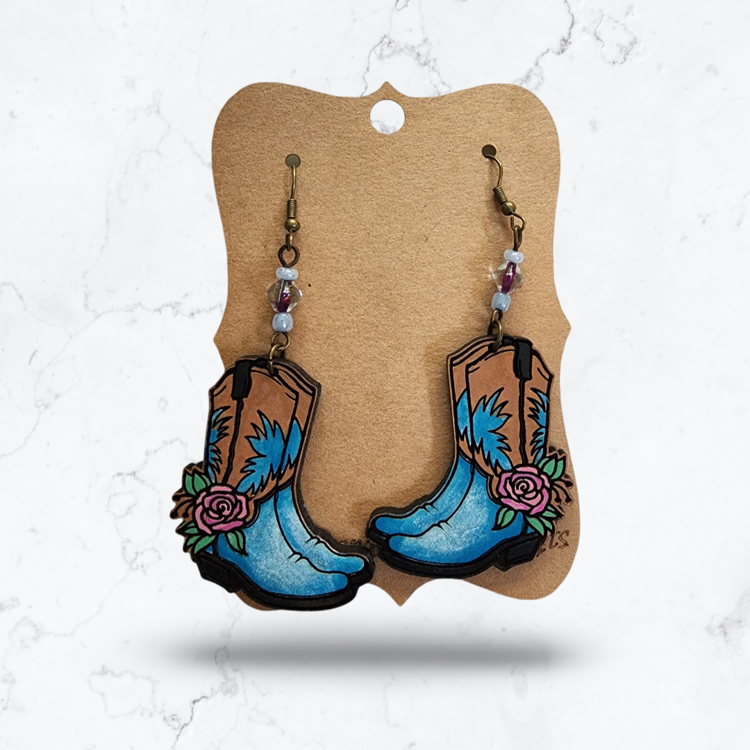 Blue & Brown Cowboy Boot Earrings