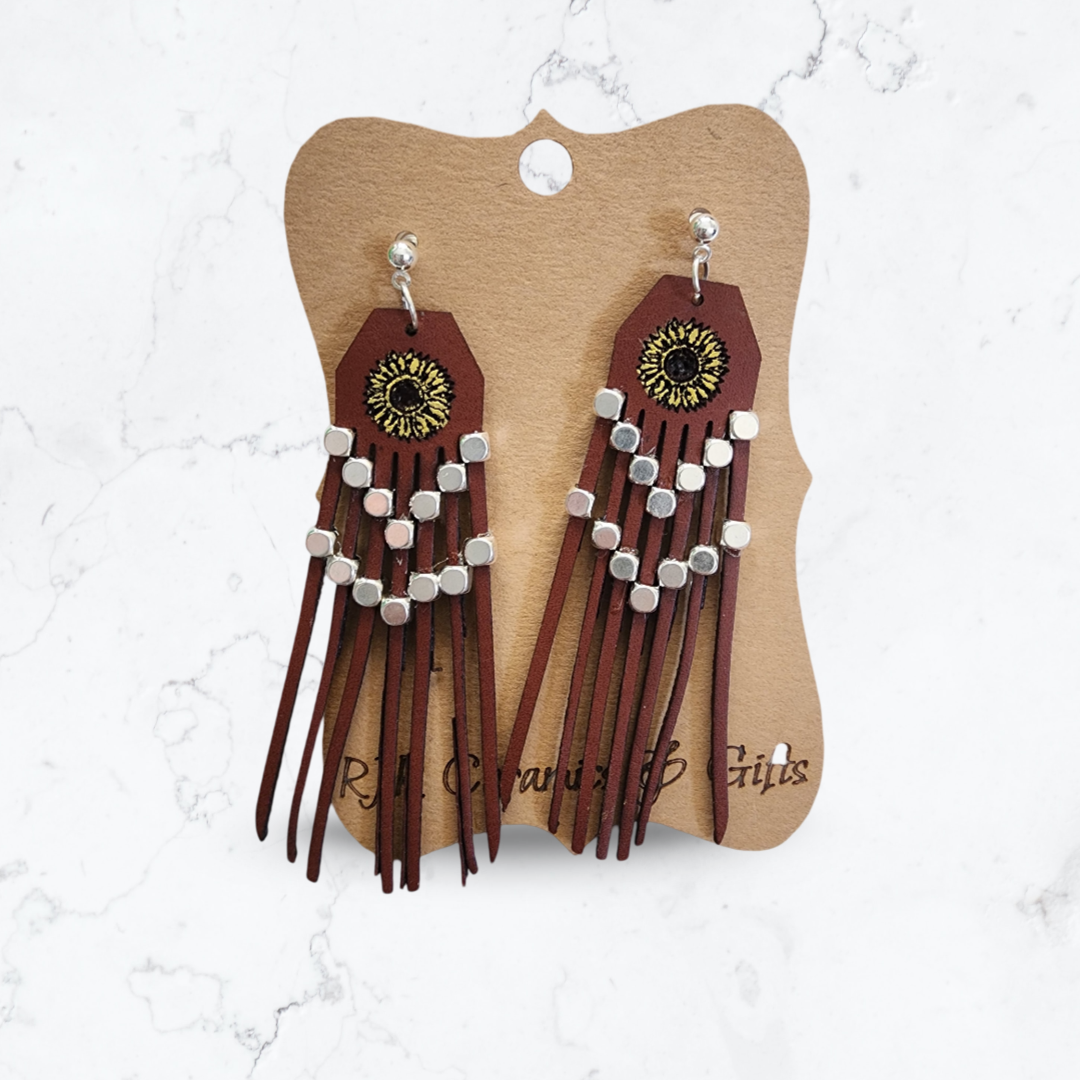 Leather Strip Earrings - Sunflower