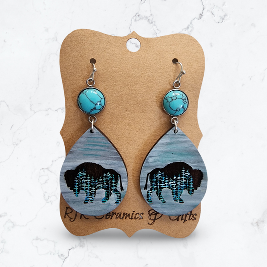 Grey Buffalo & Forest Earrings w/ Turquoise