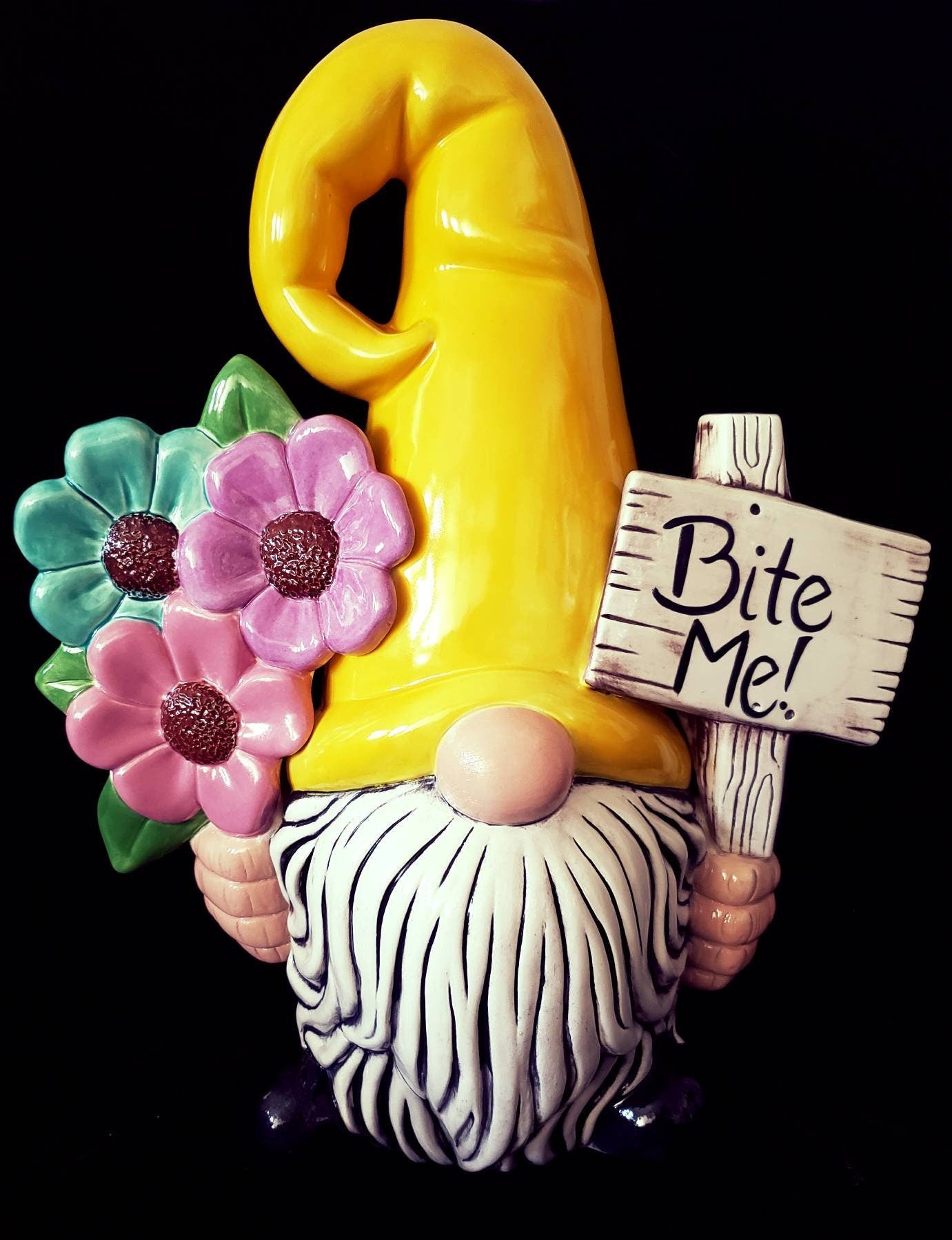 Garden Gnome- "Naughty Gnome" with Flowers and Sign