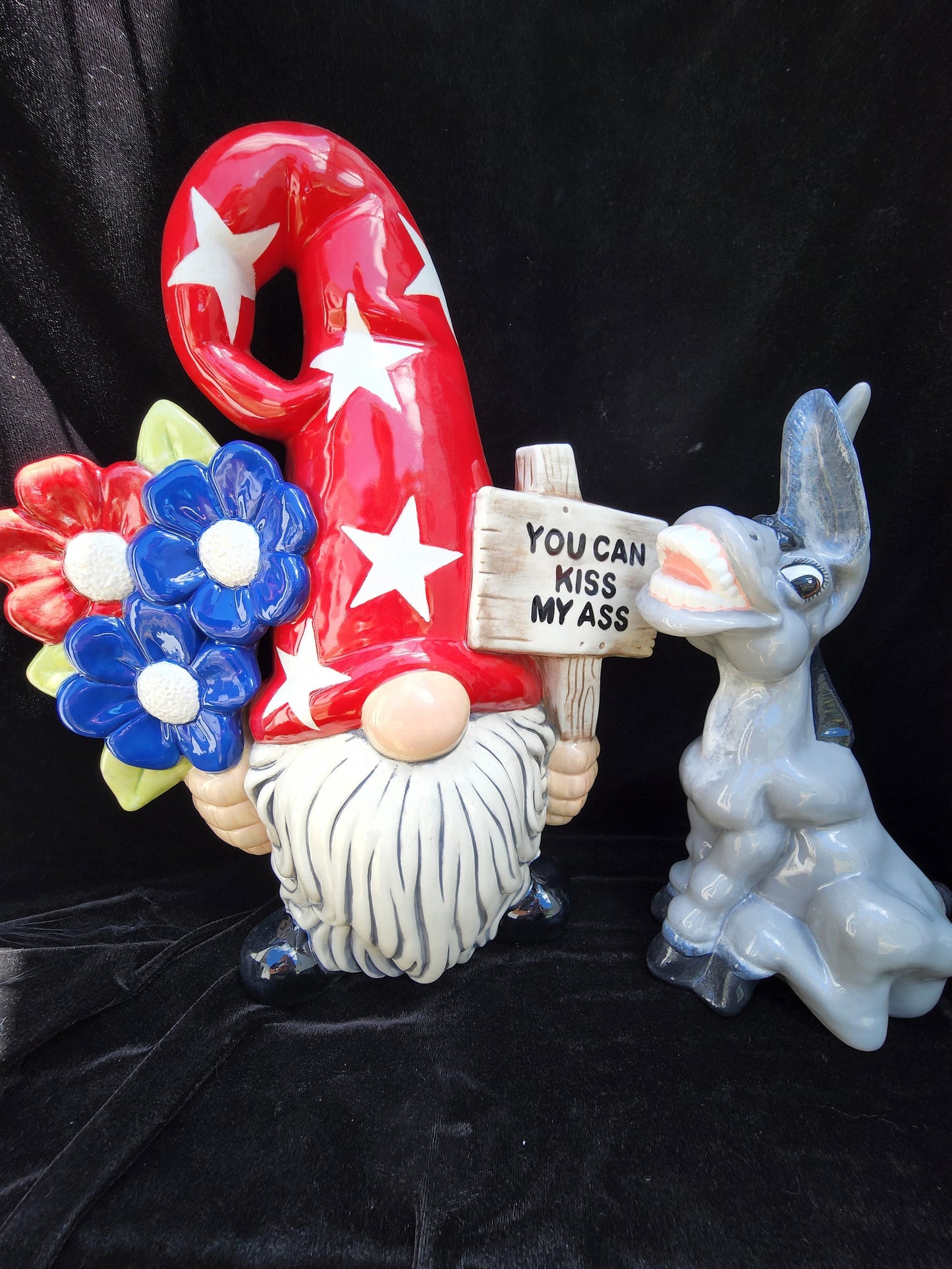 Garden Gnome- "Naughty Gnome" with Flowers and Sign