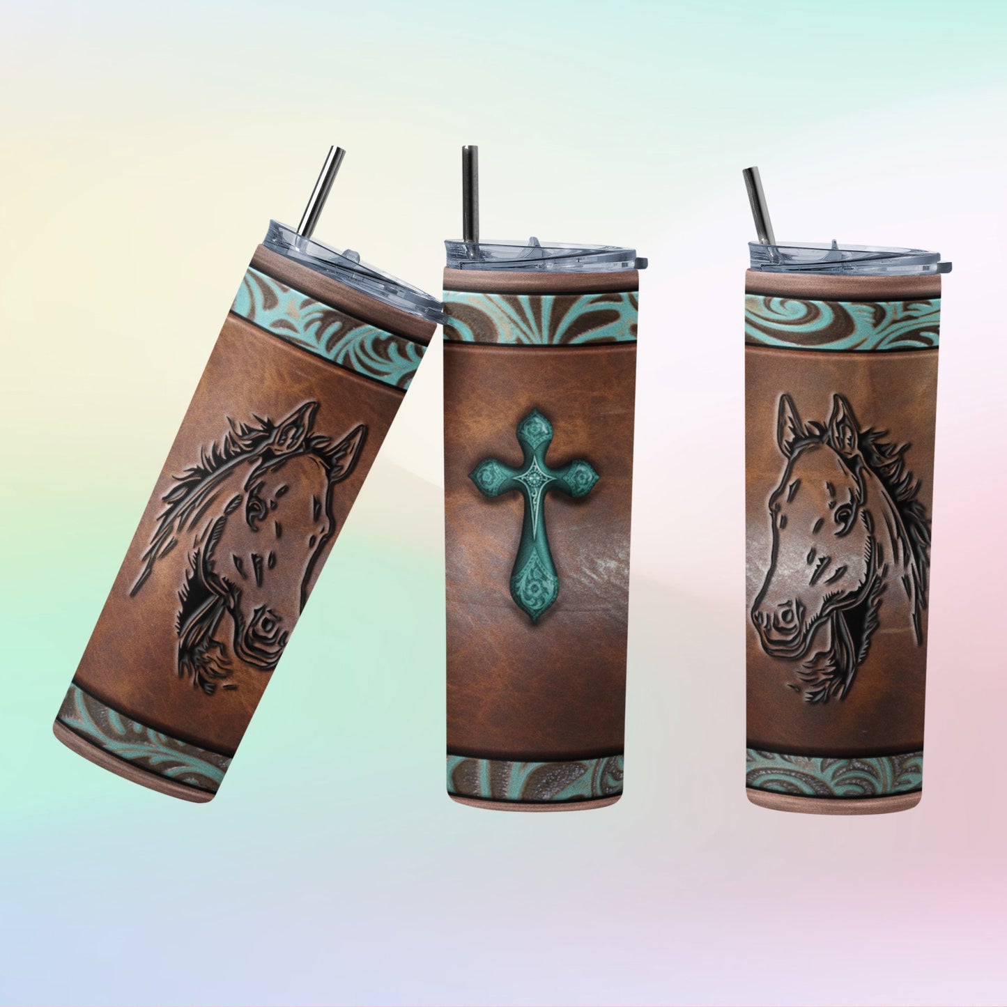 Baby Horse Leather Tumbler - Western Tumbler