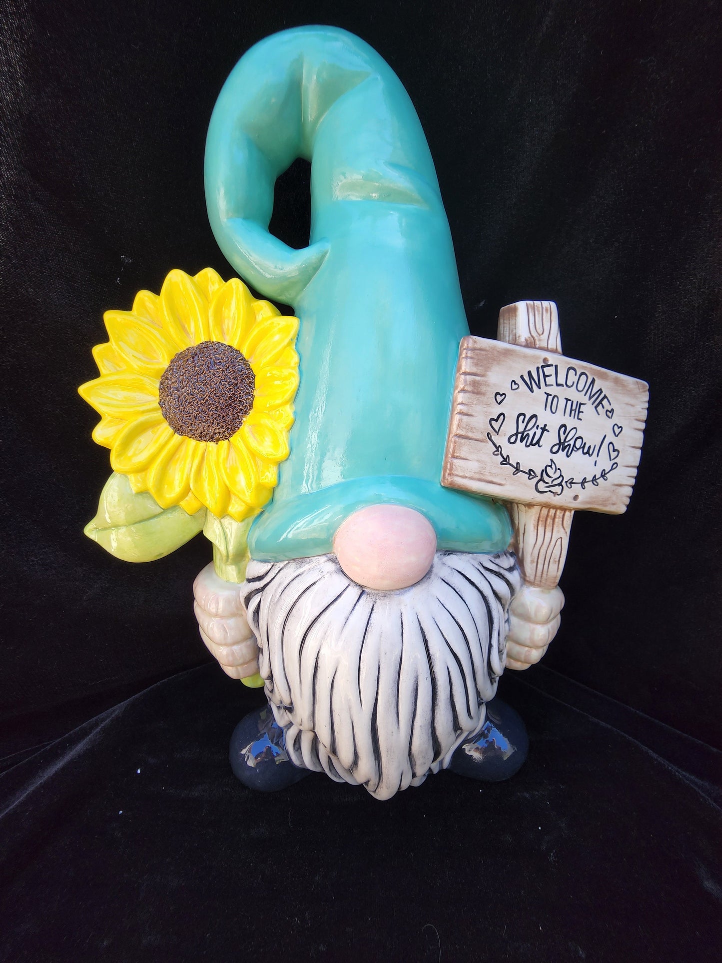 Garden Gnome- "Naughty Gnome" with Flowers and Sign