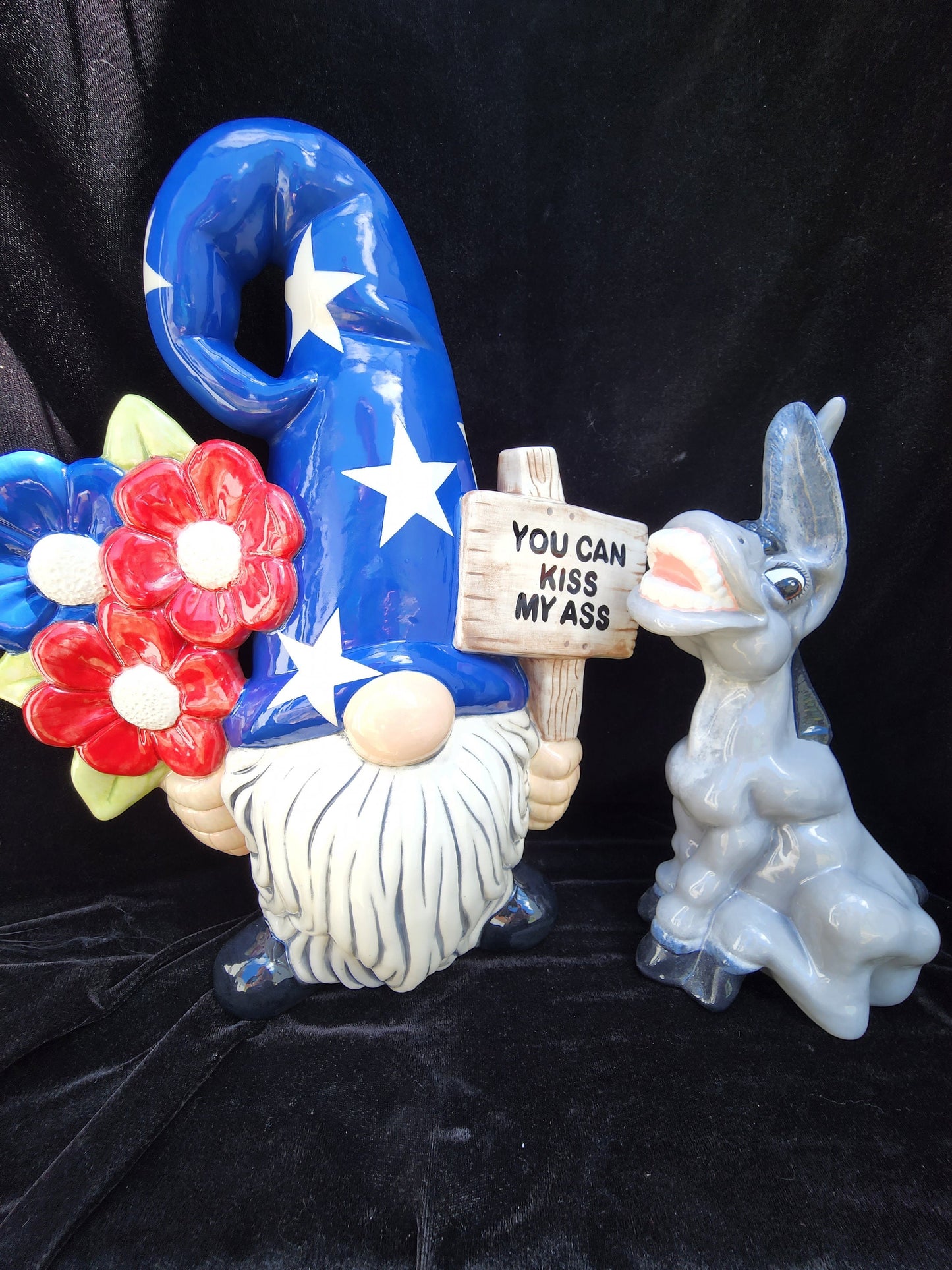 Garden Gnome- "Naughty Gnome" with Flowers and Sign