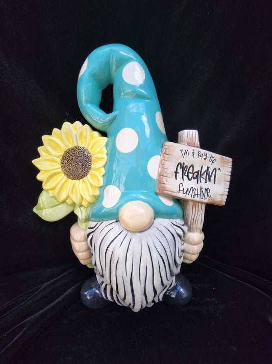 Garden Gnome- "Naughty Gnome" with Flowers and Sign