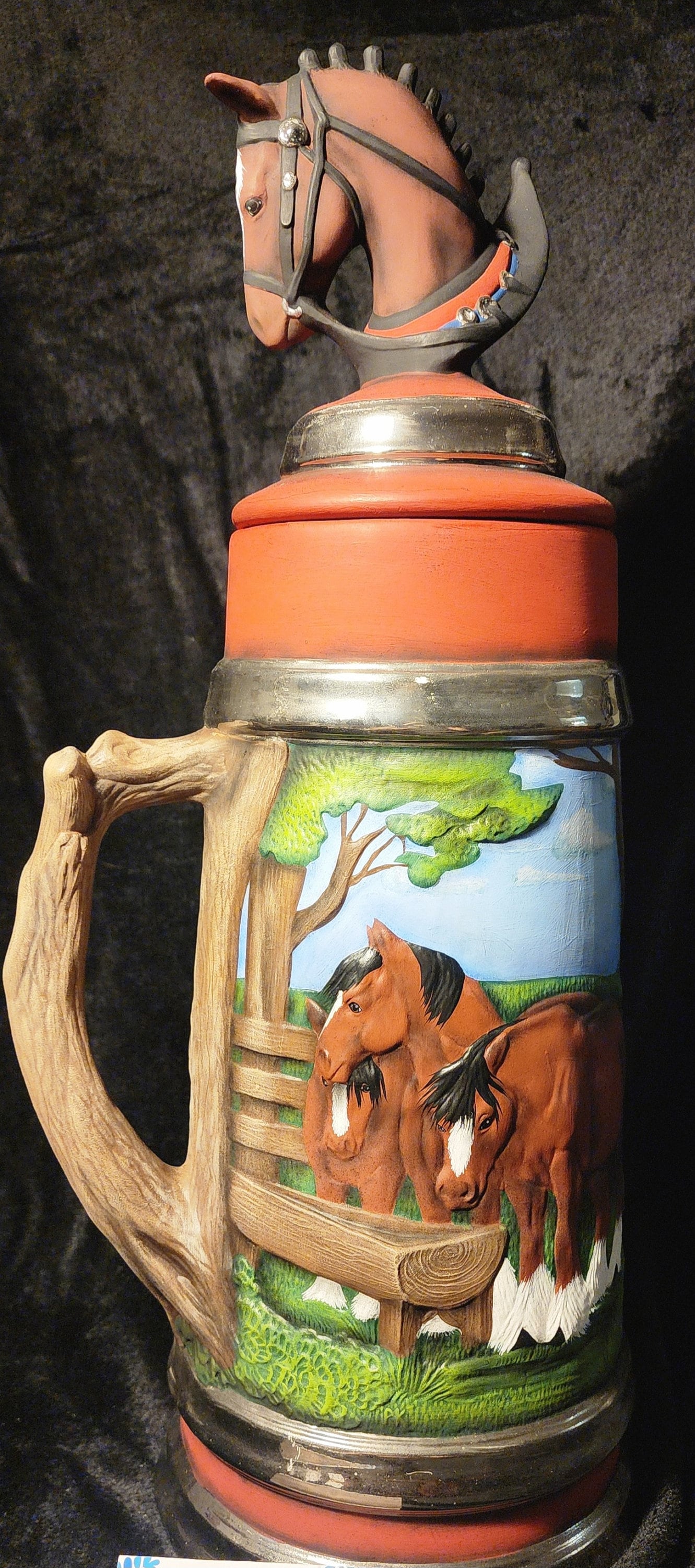 Handpainted Clydesdale Beer Stein with Real Fired on White Gold